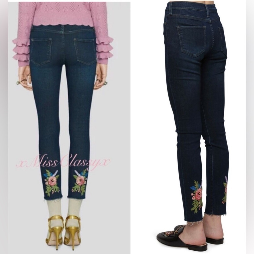 GUCCI Floral Embroidered Skinny Denim Jeans